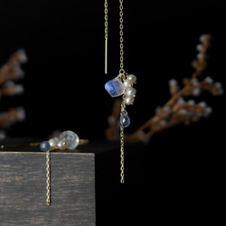 #954C K10 精美切割彩虹月光石和珍珠鏈耳環 第1張的照片