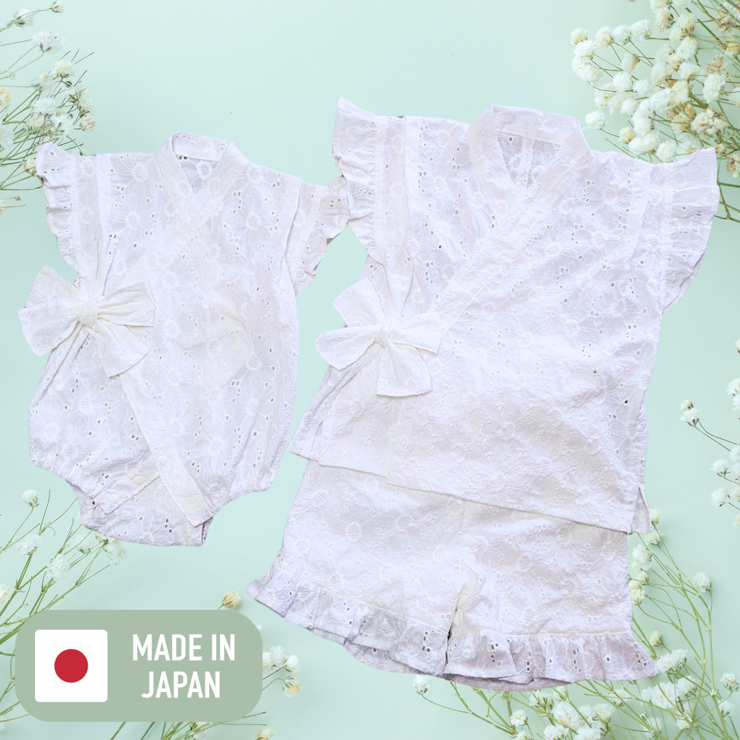 【受注制作70〜120】ホワイト　レース　甚平　ロンパース甚平