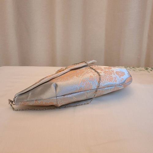 和風柄模様シルバーサーモンピンクアートデザイン2ways クラッチバッグ