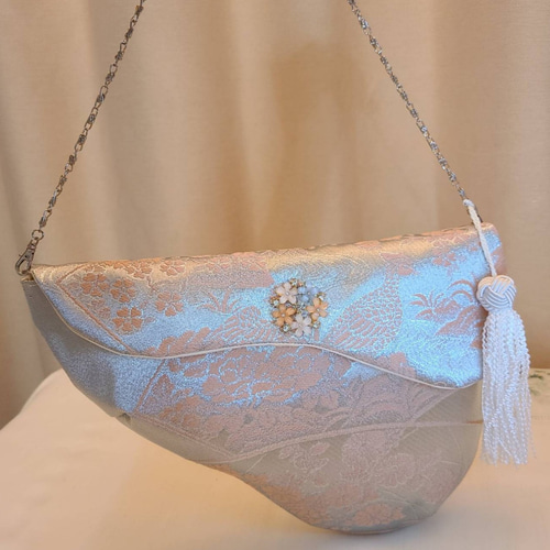 和風柄模様シルバーサーモンピンクアートデザイン2ways クラッチバッグ