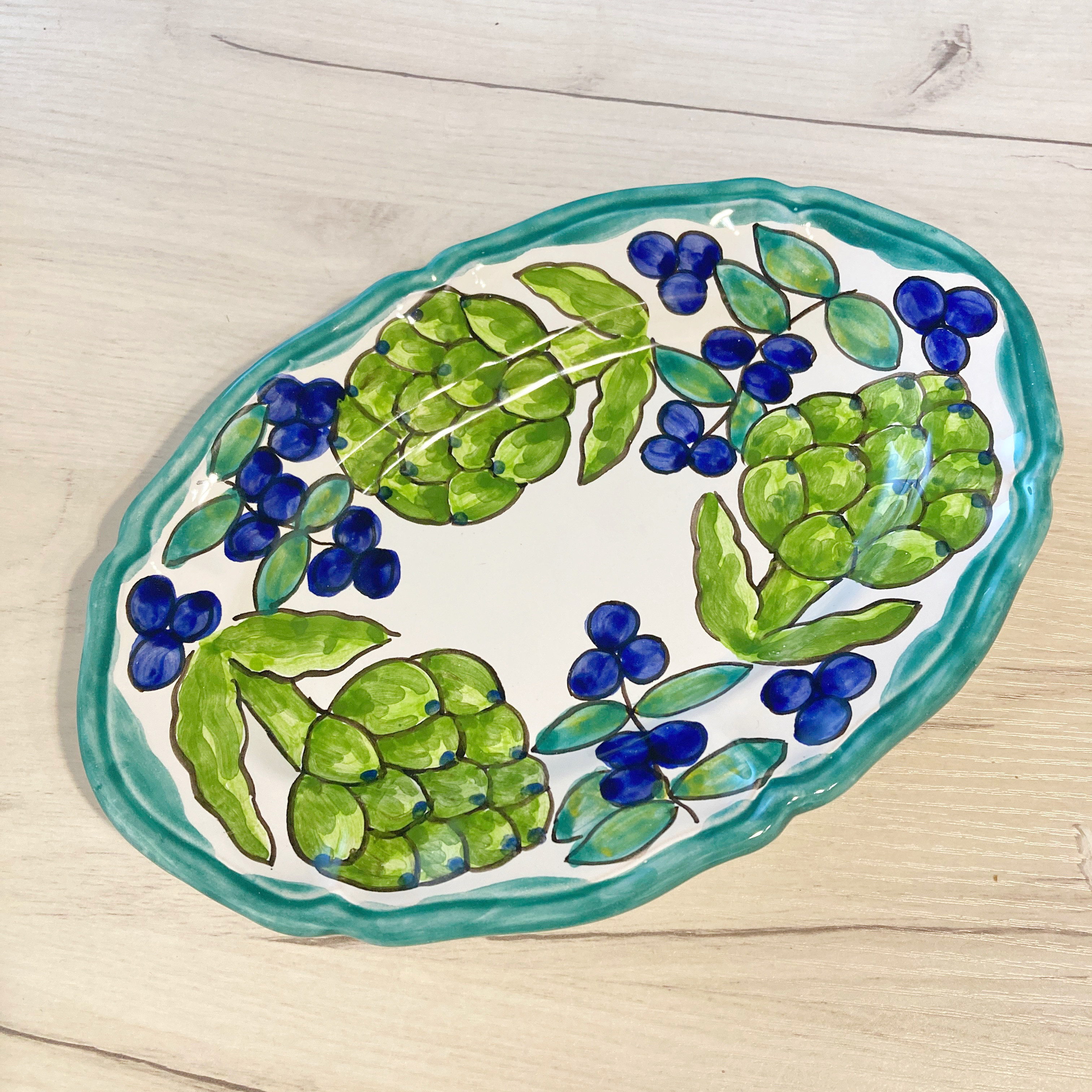 オーバル皿 26cm OVL042  アーティチョーク　オリーブ マヨリカ焼き イタリア陶器