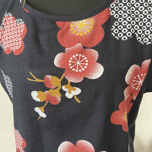 浴衣ワンピース コットン＆リネン 浴衣リメイク 紺朱色