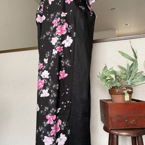 高い素材 春夏 大きめ 浴衣ワンピース マキシ丈 ゆったり 浴衣リメイク 着物・浴衣