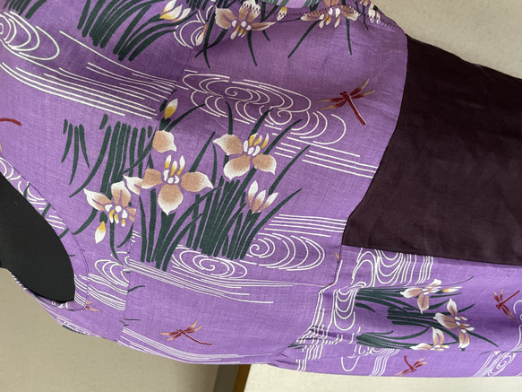 春夏　浴衣リメイク　ゆったりシルエット　美ライン　マキシ丈ワンピース　紫 6枚目の画像