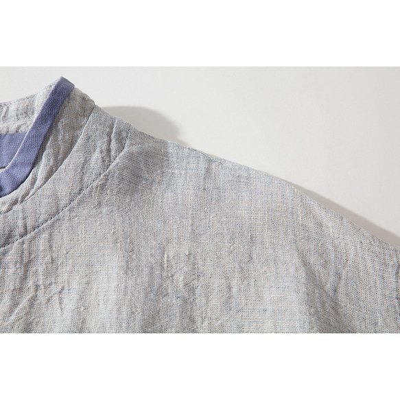 7分袖リネンシャツ　バイカラーTシャツ　水洗いリネンシャツ　ベージュ　S-Lサイズ　L232 4枚目の画像
