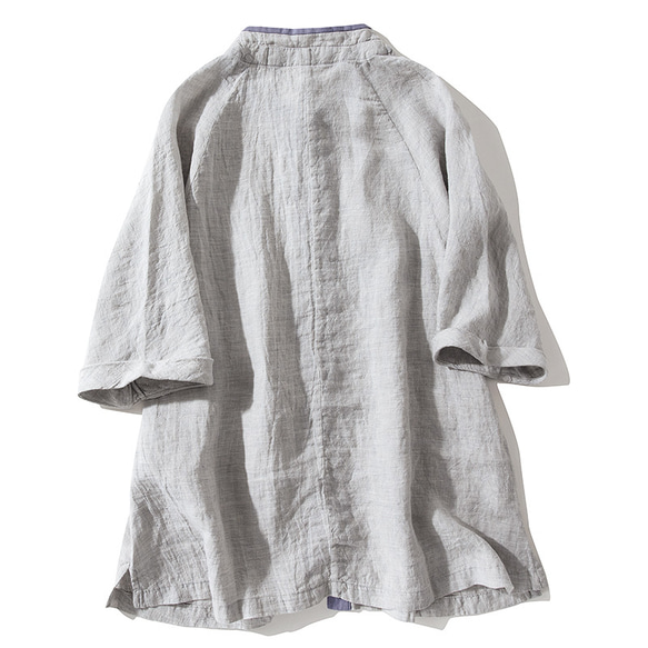 7分袖リネンシャツ　バイカラーTシャツ　水洗いリネンシャツ　ベージュ　S-Lサイズ　L232 2枚目の画像