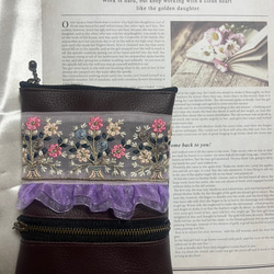 専用【帆布】インド刺繍リボンのがま口ポーチ☆スミレ 4585afdd6792d9b5c354ae88d3f595