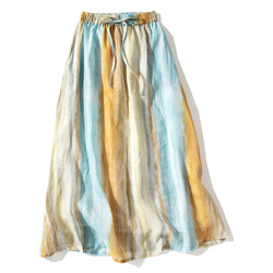 虹のようなカラフルスカート　リネンスカート　ゴムウエストスカート　裏地付き　M-XLサイズ　L234 1枚目の画像