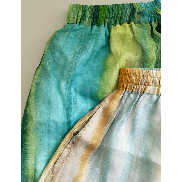 虹のようなカラフルスカート　リネンスカート　ゴムウエストスカート　裏地付き　M-XLサイズ　L234 12枚目の画像