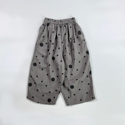 2023夏作】ゆったりめワイドパンツ/ドット柄100%リネン*グレー*B