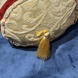オスマンデザイン調　シュニール織筒型クッションカバー<中綿付 >アイボリー 7枚目の画像