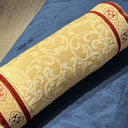 オスマンデザイン調　シュニール織筒型クッションカバー<中綿付 >アイボリー 2枚目の画像
