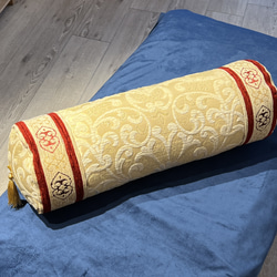 オスマンデザイン調　シュニール織筒型クッションカバー<中綿付 >アイボリー 3枚目の画像