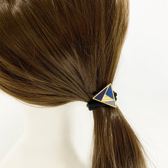 Lヘアゴム:三角×ブルー 4枚目の画像