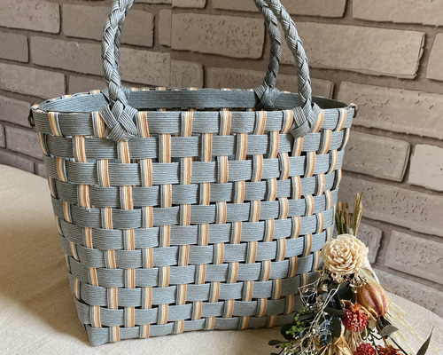 R. 　WOVEN ストライプ かごバッグ ボーダー&ストライプMグレー 2WAYプラカゴバッグ かごバッグ