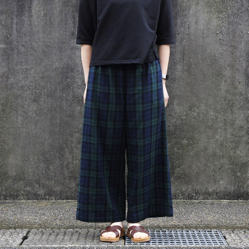 即納】ブラックウォッチ・ワイドパンツ（ダブルガーゼ）大人可愛い