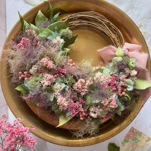 ハーフリース◇スモークツリー◇ドライフラワーリース スモークツリーと小花のリース○ドライフラワーリース