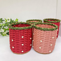 手付ミニかご いちご クラフトバンド フリーボックス・小物入れ