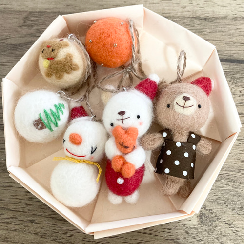 ☆羊毛フェルト☆クリスマスオーナメント6点セット-4- 羊毛フェルト