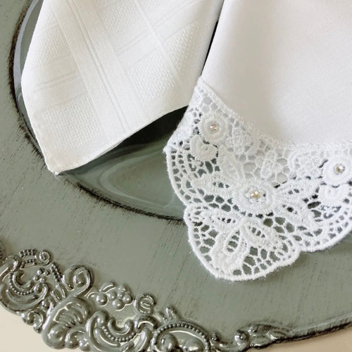 ハンカチ 結婚式 白 レース ストーン ブライダルハンカチ ウェディング