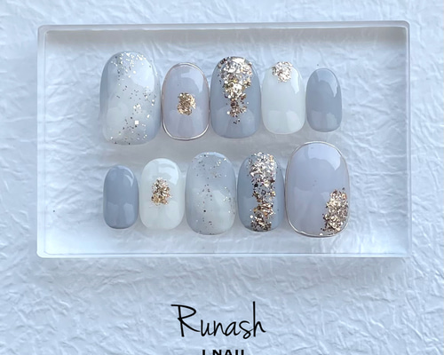 Blue gray ネイルチップ 人気NO.1】blue gray ネイルチップ ネイルチップ（つけ爪） Runash I