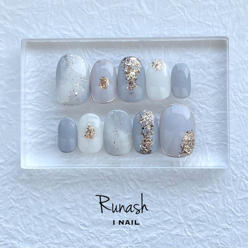 Blue gray ネイルチップ 人気NO.1】blue gray ネイルチップ ネイルチップ（つけ爪） Runash I