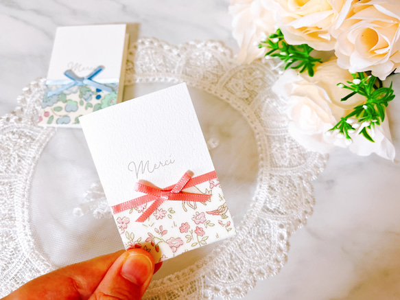 ミニメッセージカード1枚バラ売りリバティプリント使用♡バースデーカード　ミニカード　プチギフト　結婚式♡ 1枚目の画像