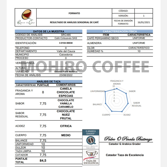 コロンビア マジョルカ農園 エキセルソ 400g【84.5点】 スペシャルティ コーヒー  珈琲 自家焙煎 コーヒー 3枚目の画像