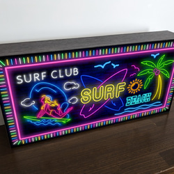 【Lサイズ】サーフィン ハワイ サーフクラブ 南国 海 太陽 ヤシの木 ビーチ ランプ 看板 置物 雑貨 ライトBOX 4枚目の画像