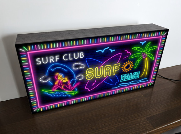 【Lサイズ】サーフィン ハワイ サーフクラブ 南国 海 太陽 ヤシの木 ビーチ ランプ 看板 置物 雑貨 ライトBOX 4枚目の画像