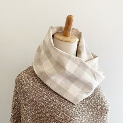 棉質亞麻佈單穿就顯得時尚♪ 春夏格紋圍巾 日本製造 自然色 天然材料 第4張的照片