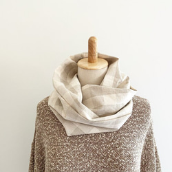 棉質亞麻佈單穿就顯得時尚♪ 春夏格紋圍巾 日本製造 自然色 天然材料 第3張的照片