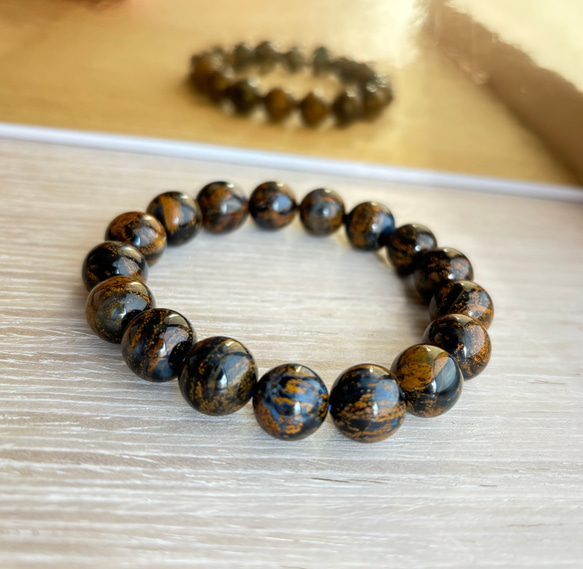 天然石☆金の嵐☆ピーターサイト♪ 12㎜ブレスレット 1点物