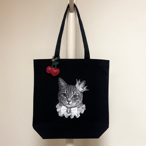 オリジナル トートバッグ 猫 手描き オリジナルイラスト 鞄 チャーム