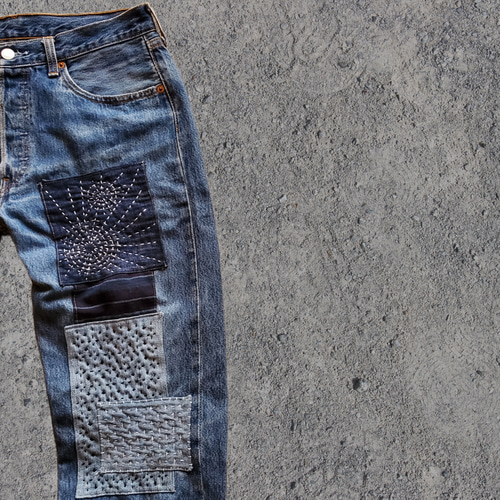 襤褸 ☆LEVI’S☆ denim 刺し子 パッチワーク half pants