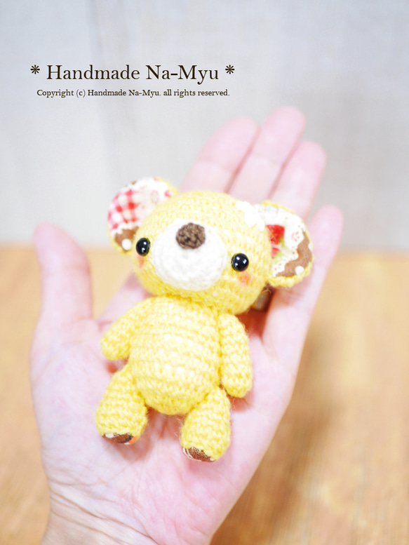 ★即日発送★fabric&wool★ クマちゃん（レモン）立ち姿・約9.5cm／Mサイズ 4枚目の画像