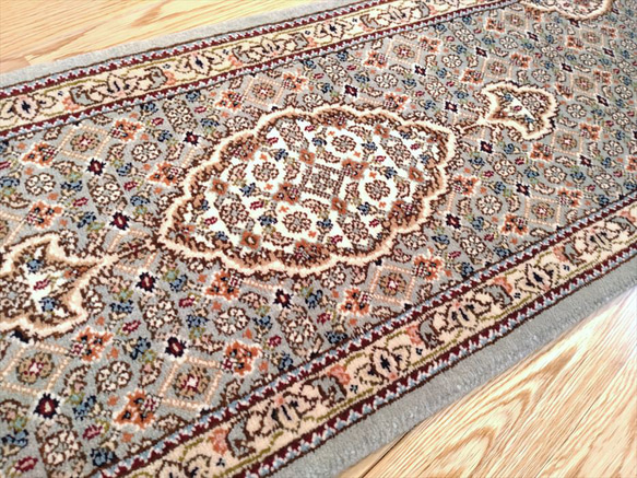 巴基斯坦地毯歷史手工編織地毯 Eslim 圖案軟 W 結 133x36 公分迷你地毯 第8張的照片