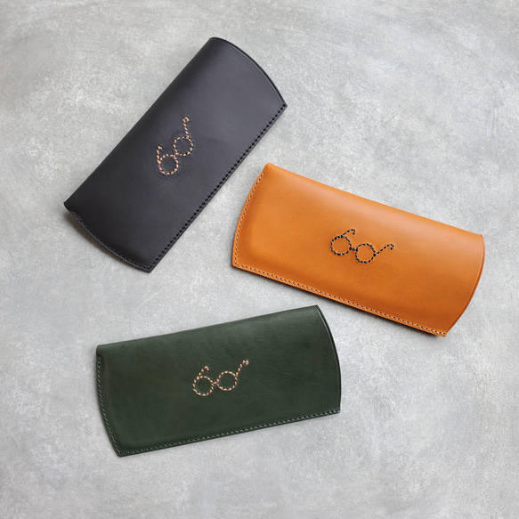 ◆ほっこりレトロなステッチング眼鏡ケース◆　イニシャル　メンズ　レディース　メガネケース　名入れ　ペア 9枚目の画像