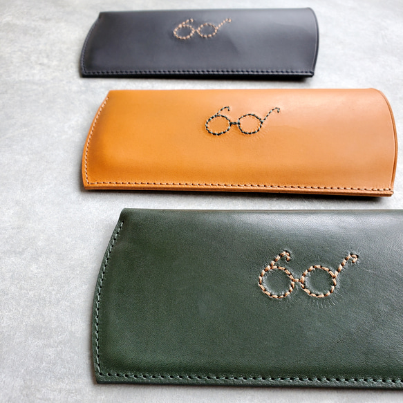 ◆ほっこりレトロなステッチング眼鏡ケース◆　イニシャル　メンズ　レディース　メガネケース　名入れ　ペア 2枚目の画像