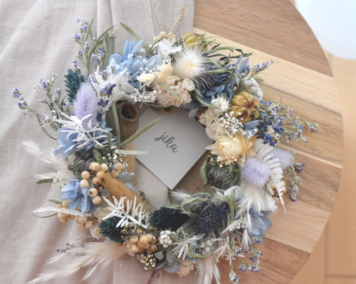18cm】リース blue×beigeリース インテリア ドライフラワー