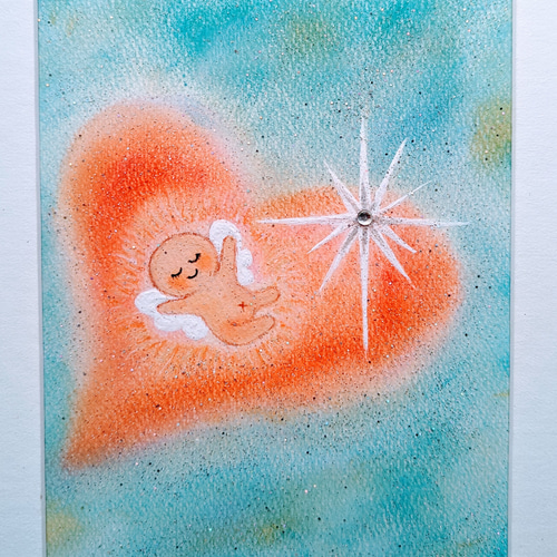 幸せ♡天使アート︰タイトル「天使のお昼寝」 絵画 kanako