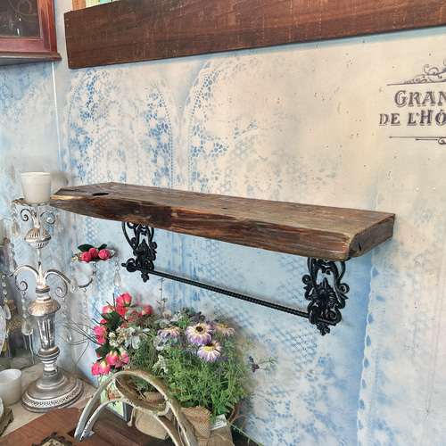 アンティーク ウォールシェルフ 天然1枚板の飾り棚（Ver.12） 壁掛け棚  