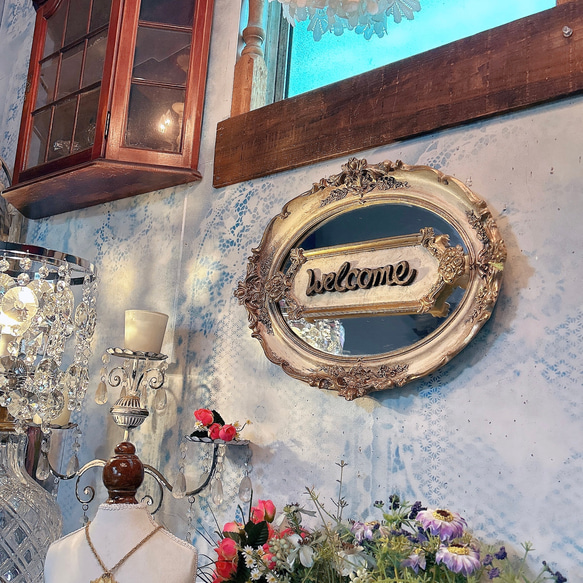 アンティークなお店  おしゃれなウェルカムボード 壁掛け看板 Ver.1  鏡 アンティークなお店 おしゃれなウェルカムボード 壁掛け看板 Ver