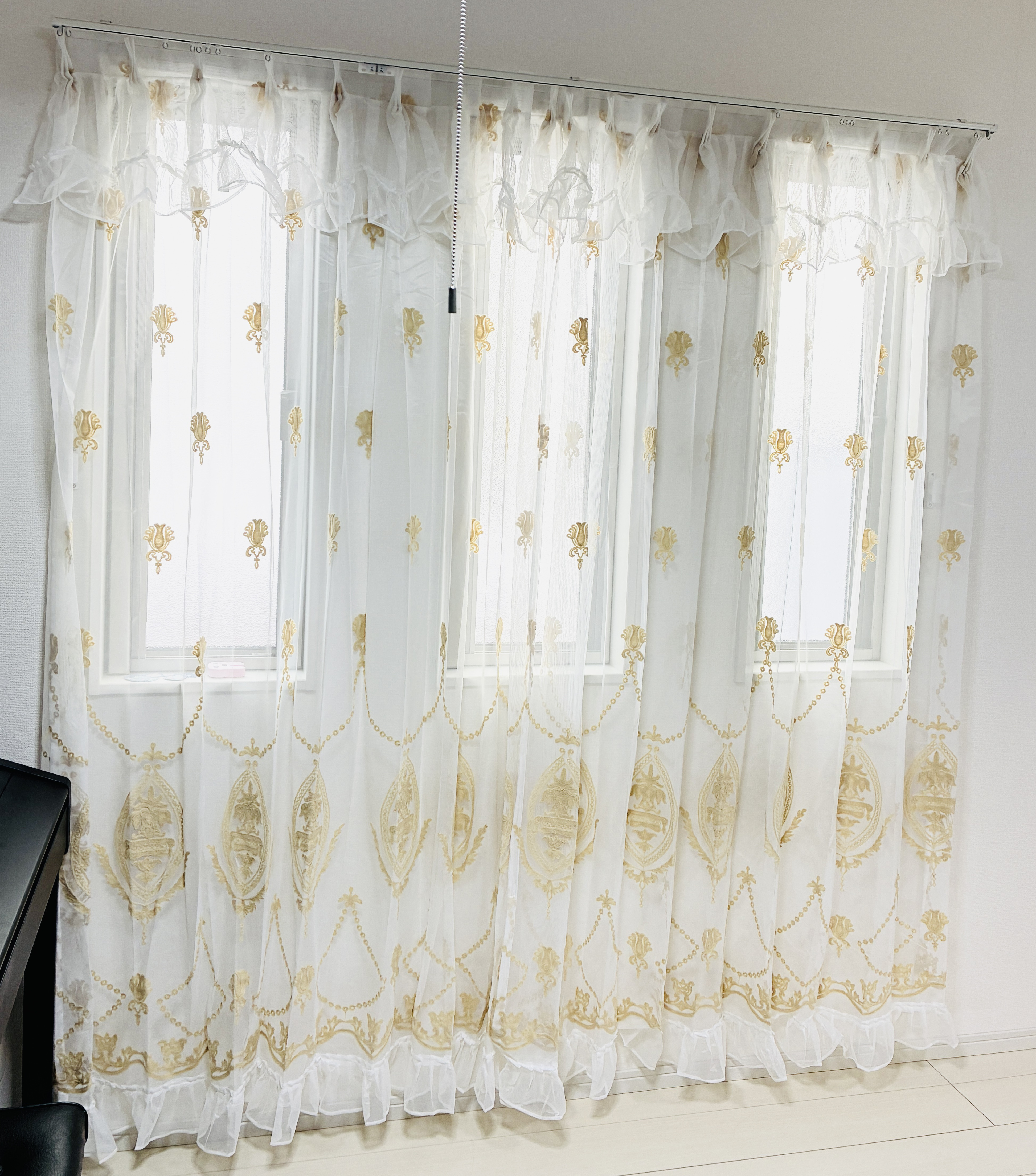 大サービス　2枚セットレースカーテン　オーダーカーテン　バランス　フリル付き 2枚組　100※200 タッセル　かわいい