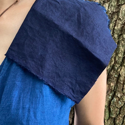 リネンのカシュクールワンピース　藍染め　蓼藍　セオリツドレス　セミオーダー　フレンチスリーブ　ロング丈 5枚目の画像
