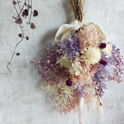 ラベンダーピンクのふんわりスワッグ❀ブーケ プリザーブドフラワー ラベンダーピンクのふんわりスワッグ❀ブーケ プリザーブドフラワー