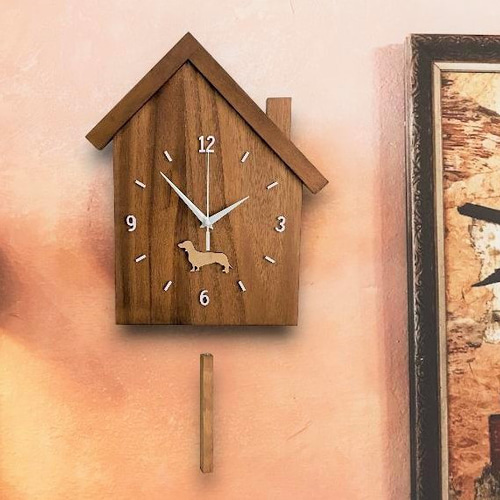 ワンちゃんログハウス時計☆犬10種類選択可☆天然無垢材☆トイプードル