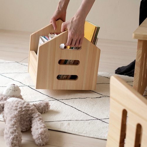 桧の木目がきれいな 持ち運べるえほんの収納ボックス 『 ehon no ouchi