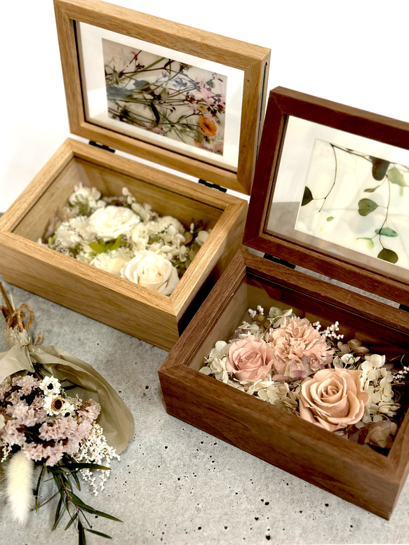 ガラスフォトフレームボックス ドライフラワー プリザーブドアレンジ