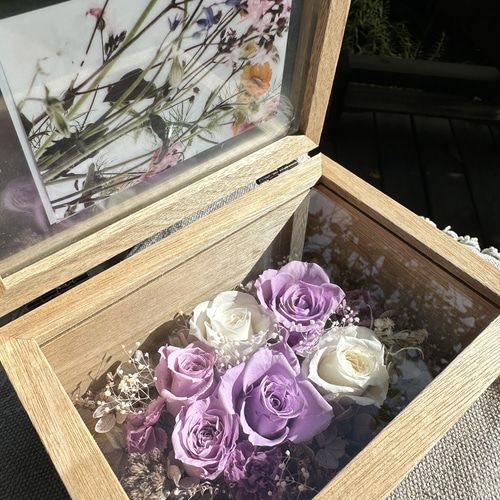 ガラスフォトフレームボックス ドライフラワー プリザーブドアレンジ